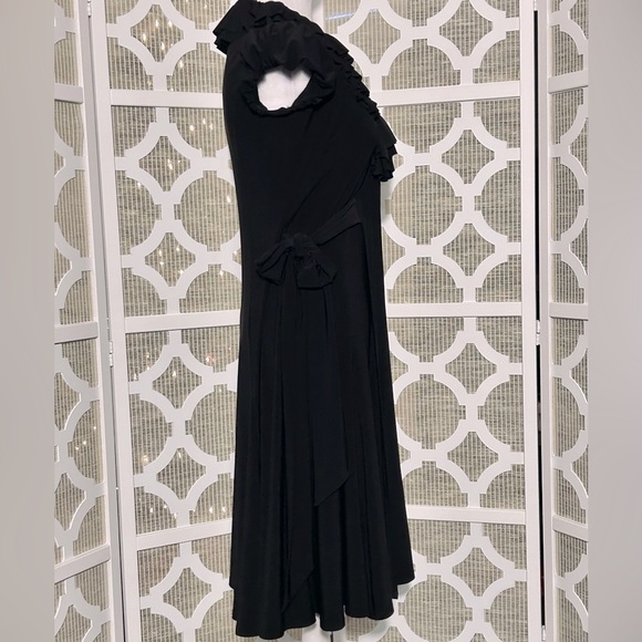 SIZE 2 RALPH LAUREN BLACK RUFFLE DRESS STRETCH SPANDEX RETRO VINTAGE SMALL - Picture 5 of 8